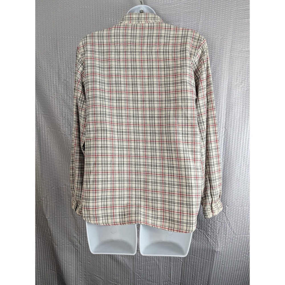 Woolrich Womens Medium Cream Red Plaid Flannel Button Up Shirt 100% Cotton 2006 - Picture 8 of 13